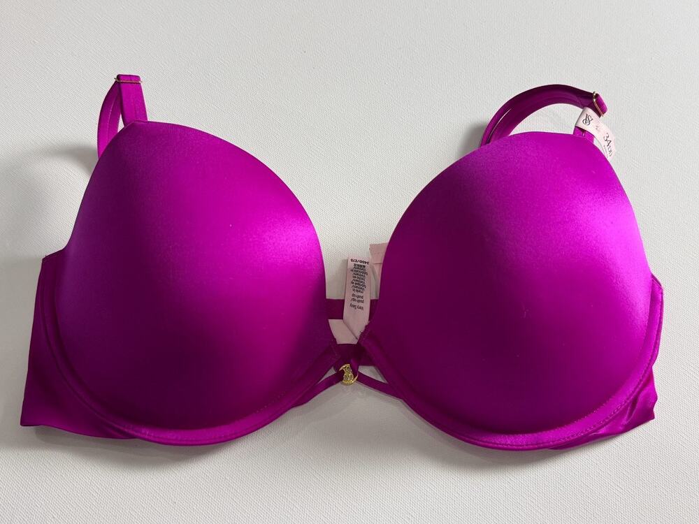 Victoria's Secret Very Sexy Push-Up Bra 34DD Magenta Purple Satin Underwire NWT